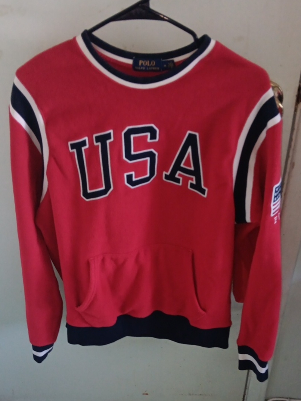 Polo by Ralph Lauren Red Crewneck Sweater with Navy & White Trim